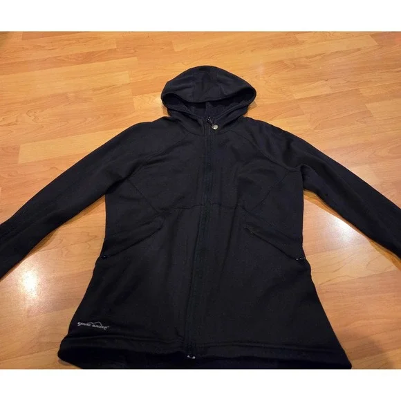 Eddie Bauer Womens Size Medium Black Full Zip Fleece Lined Hoodie Jacket - Picture 3 of 10